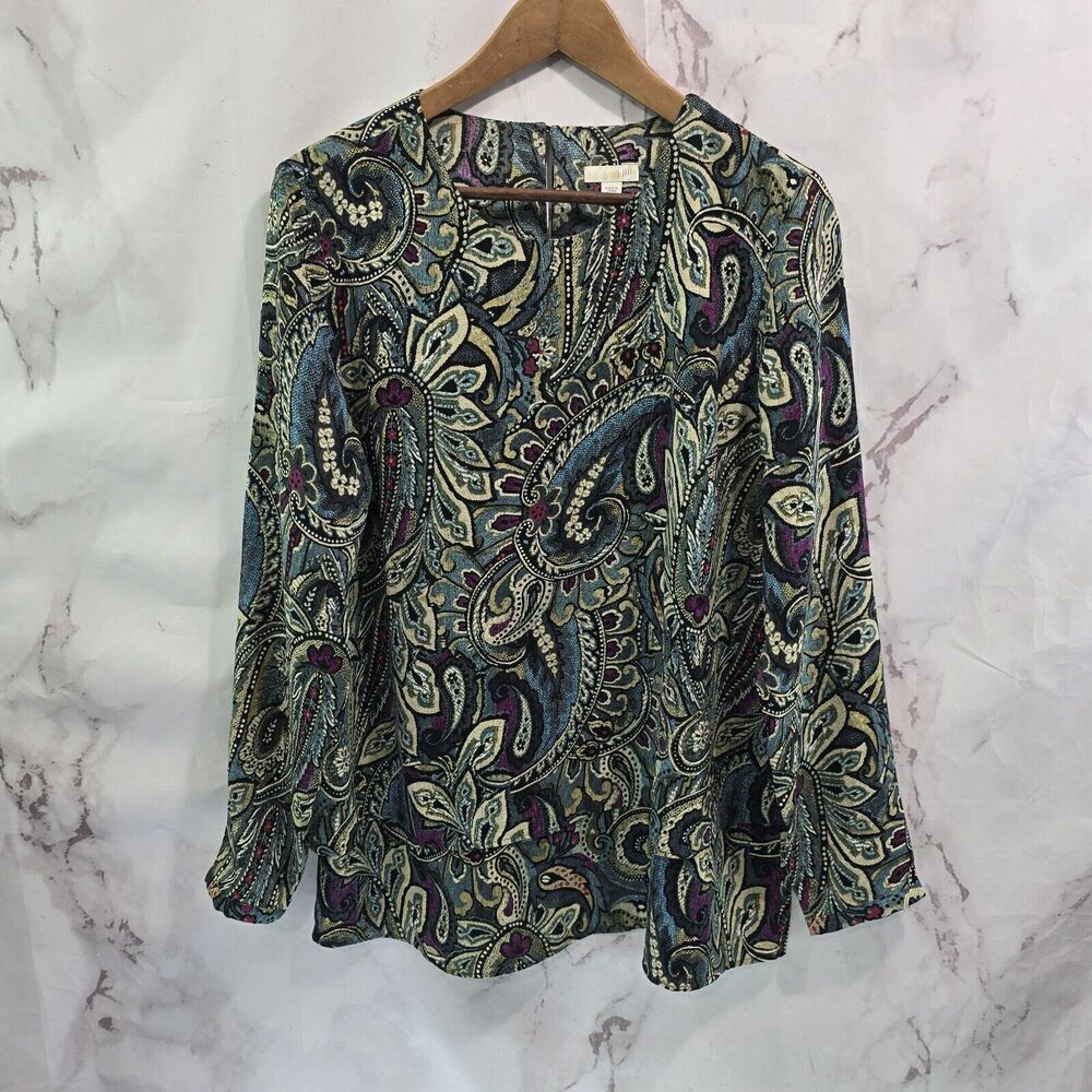 J Jill Shirt Womens Medium Blue Purple Blouse Layered Popover Long Sleeve